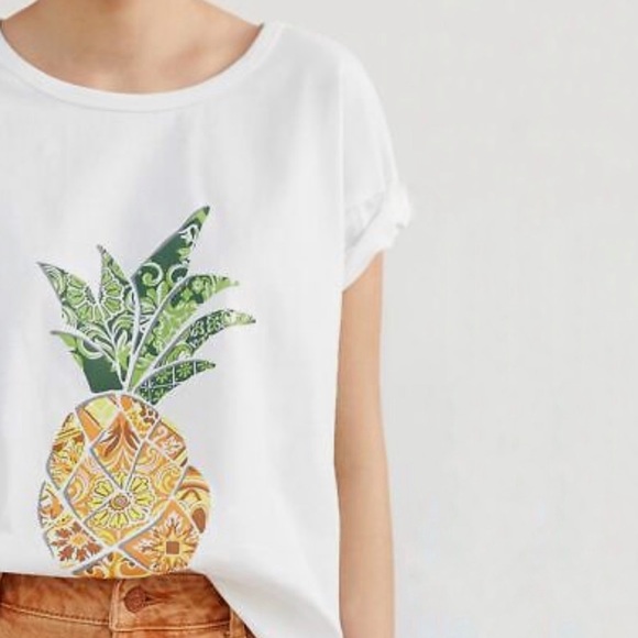 Anthropologie Farm Rio Brazil Pineapple Tropic Graphic White T-Shirt in XS EUC - Picture 2 of 12